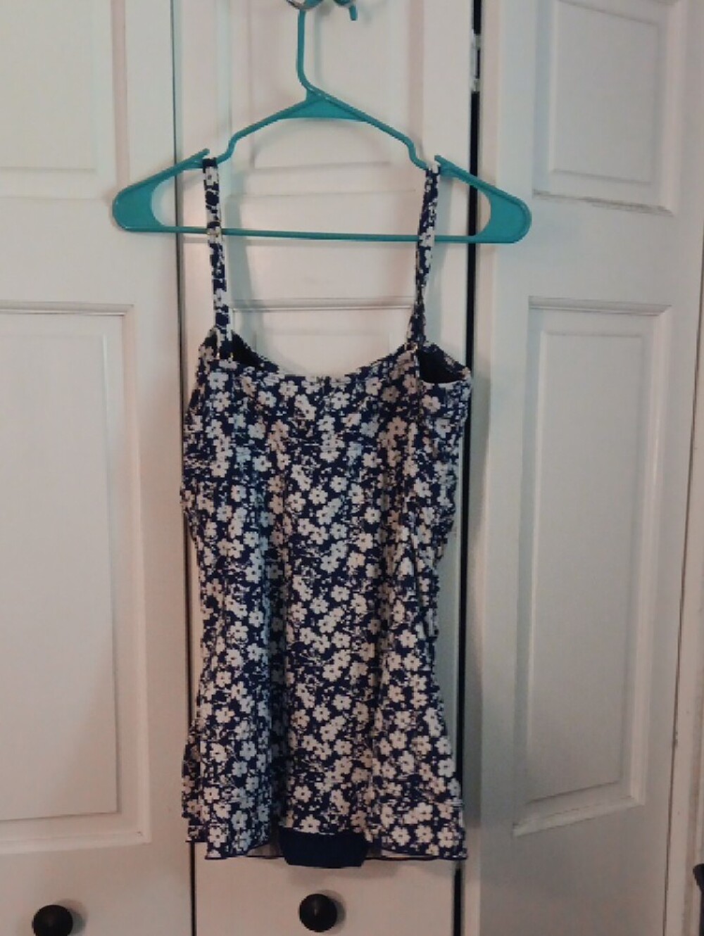 Navy and White Floral One-Piece Swimdress - Picture 4 of 5